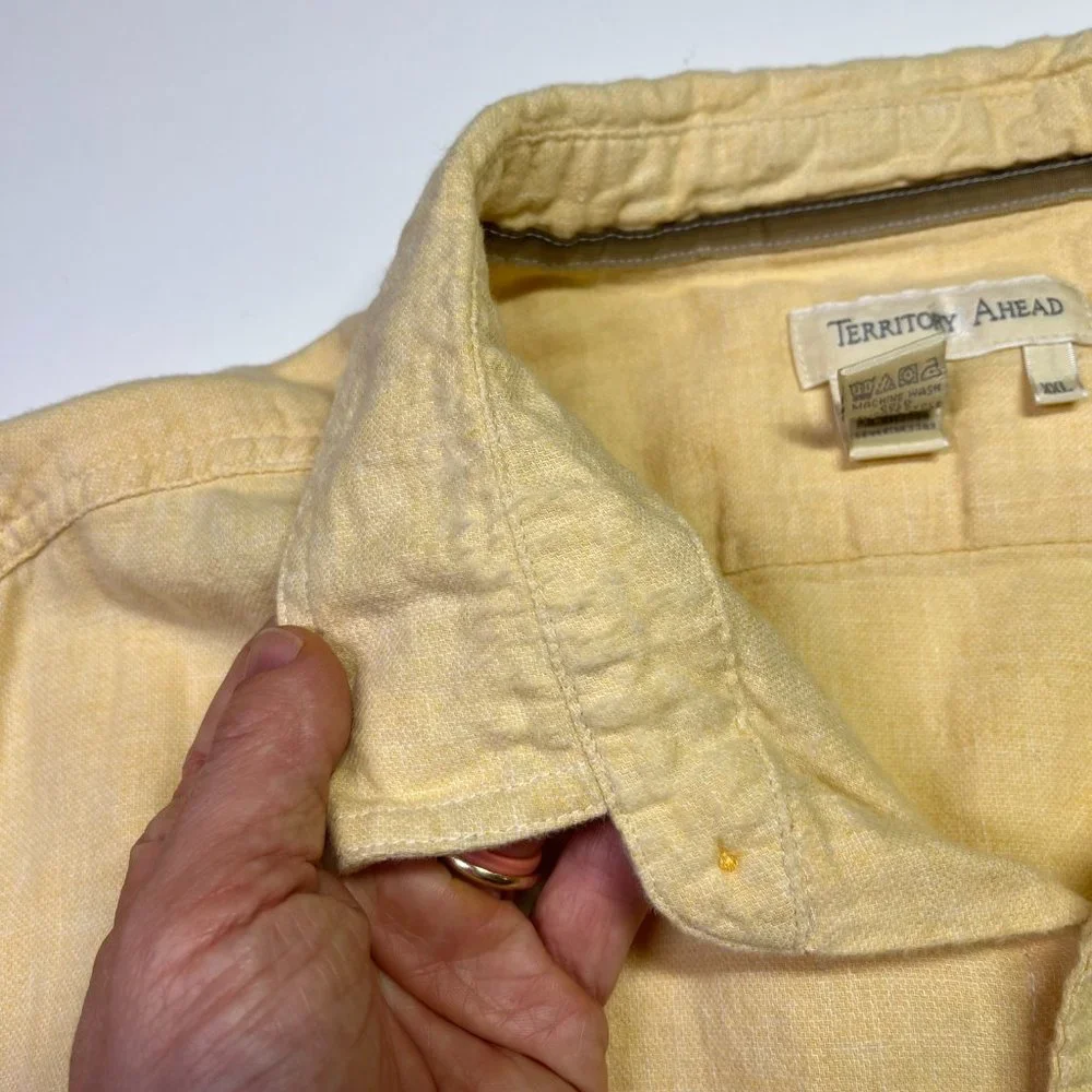 Territory Ahead Men's XXL Pale Yellow Long Sleeve Button-Up Shirt Linen Cotton - Picture 5 of 9